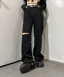 LVEU. | 【LVEU.】ハイウエストダメージデニム / ボトムス パンツ デニム ワイド ルーズ ダメージ モノトーン ホワイト ブラック(デニムパンツ)