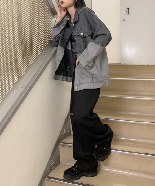 LVEU.（ラブユ.）の「【LVEU.】ハイウエストダメージデニム / ボトムス パンツ デニム ワイド ルーズ ダメージ モノトーン ホワイト ブラック（デニムパンツ・レディース・ブラック/ホワイト・FREE）」の4枚目の写真