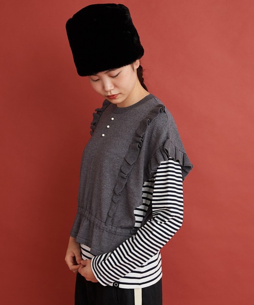 Malle（マル）の「Malle コットンカシミヤ　フリルベスト（ベスト・レディース・グレー/ピンク/アイボリー・FREE）」の10枚目の写真