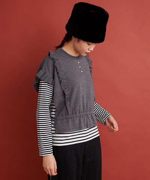 Malle（マル）の「Malle コットンカシミヤ　フリルベスト（ベスト・レディース・グレー/ピンク/アイボリー・FREE）」の5枚目の写真