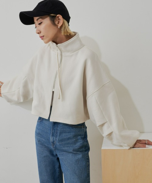 Auntie Rosa Holiday（アンティローザホリデー）の「2WAY裏毛ショートブルゾン / ハイネックトップス（スウェット・レディース・ブラック/グレー/ナチュラル・FREE）」の3枚目の写真