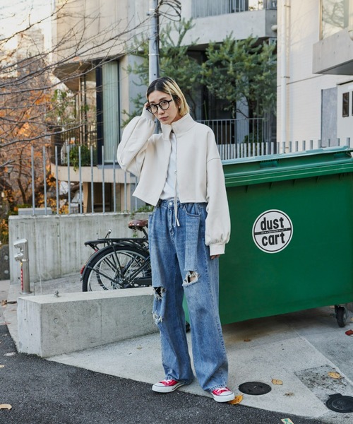 Auntie Rosa Holiday（アンティローザホリデー）の「2WAY裏毛ショートブルゾン / ハイネックトップス（スウェット・レディース・ブラック/グレー/ナチュラル・FREE）」の7枚目の写真