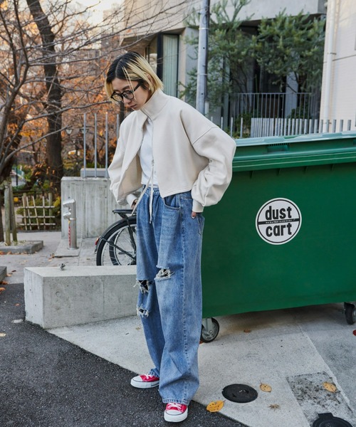 Auntie Rosa Holiday（アンティローザホリデー）の「2WAY裏毛ショートブルゾン / ハイネックトップス（スウェット・レディース・ブラック/グレー/ナチュラル・FREE）」の9枚目の写真