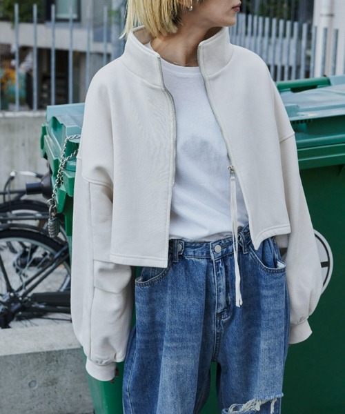 Auntie Rosa Holiday（アンティローザホリデー）の「2WAY裏毛ショートブルゾン / ハイネックトップス（スウェット・レディース・ブラック/グレー/ナチュラル・FREE）」の5枚目の写真