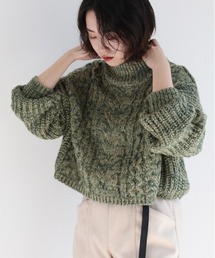 ミックスカラー ケーブルハイネックニット