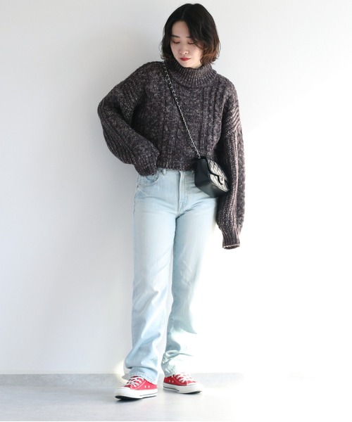 cepo（セポ）の「ミックスカラー ケーブルハイネックニット（ニット/セーター・レディース・ブルー/グリーン/チャコール・FREE）」の13枚目の写真