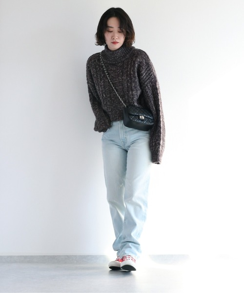 cepo（セポ）の「ミックスカラー ケーブルハイネックニット（ニット/セーター・レディース・ブルー/グリーン/チャコール・FREE）」の18枚目の写真