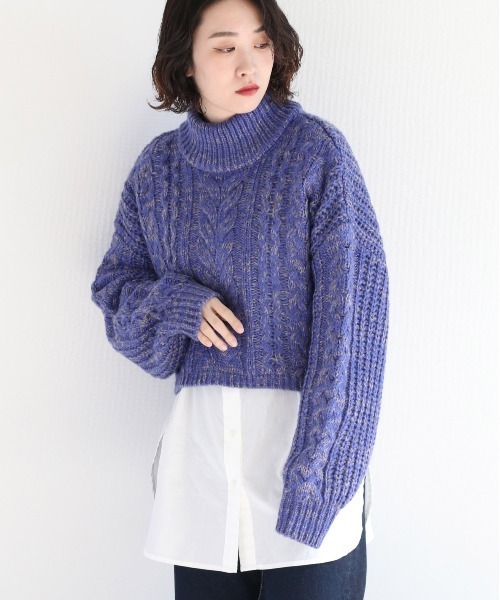 cepo（セポ）の「ミックスカラー ケーブルハイネックニット（ニット/セーター・レディース・ブルー/グリーン/チャコール・FREE）」の16枚目の写真