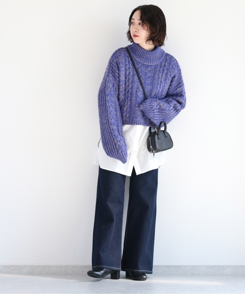 cepo（セポ）の「ミックスカラー ケーブルハイネックニット（ニット/セーター・レディース・ブルー/グリーン/チャコール・FREE）」の19枚目の写真