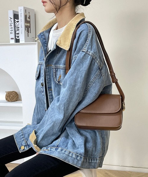 MAISON DE THERESE(メゾン ド テレーズ)の「コーデュロイ縁取りのゆったりデニムジャケット(デニムジャケット・レディース・ブルー/ブラック・M/S/XL/L)」の8枚目の写真