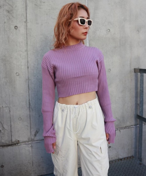 FIG&VIPER(フィグアンドバイパー)の「クロップドリブニットTOP(ニット/セーター・レディース・オレンジ/パープル/ホワイト/グレー/ブラック・FREE)」の12枚目の写真