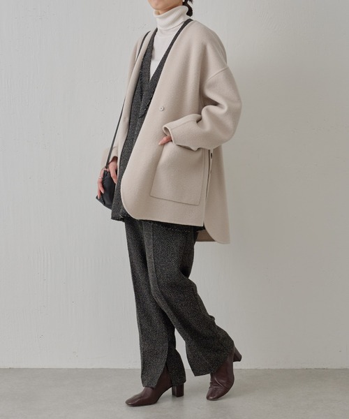 BEARDSLEY(ビアズリー)の「ツイードパンツ:卒業・入学式にも 両内側にスリット・セットアップアイテム有(その他パンツ・レディース・ブラック・FREE)」の4枚目の写真