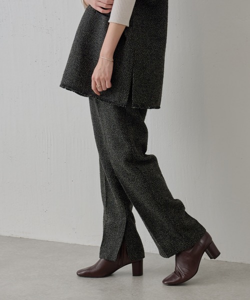 BEARDSLEY(ビアズリー)の「ツイードパンツ:卒業・入学式にも 両内側にスリット・セットアップアイテム有(その他パンツ・レディース・ブラック・FREE)」の2枚目の写真