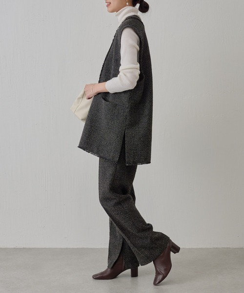 BEARDSLEY(ビアズリー)の「ツイードパンツ:卒業・入学式にも 両内側にスリット・セットアップアイテム有(その他パンツ・レディース・ブラック・FREE)」の3枚目の写真