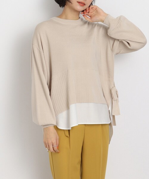 SHOO・LA・RUE（シューラルー）の「◆【洗える】サイドリボンが決め手！一枚でキマるレイヤード風（ニット/セーター・レディース・グリーン/ブラック/オフホワイト・00）」の2枚目の写真