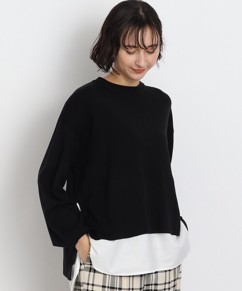 SHOO・LA・RUE（シューラルー）の「◆【洗える】サイドリボンが決め手！一枚でキマるレイヤード風（ニット/セーター・レディース・グリーン/ブラック/オフホワイト・00）」の3枚目の写真