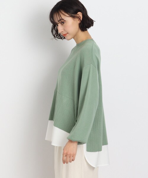 SHOO・LA・RUE（シューラルー）の「◆【洗える】サイドリボンが決め手！一枚でキマるレイヤード風（ニット/セーター・レディース・グリーン/ブラック/オフホワイト・00）」の11枚目の写真