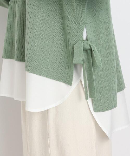 SHOO・LA・RUE（シューラルー）の「◆【洗える】サイドリボンが決め手！一枚でキマるレイヤード風（ニット/セーター・レディース・グリーン/ブラック/オフホワイト・00）」の8枚目の写真