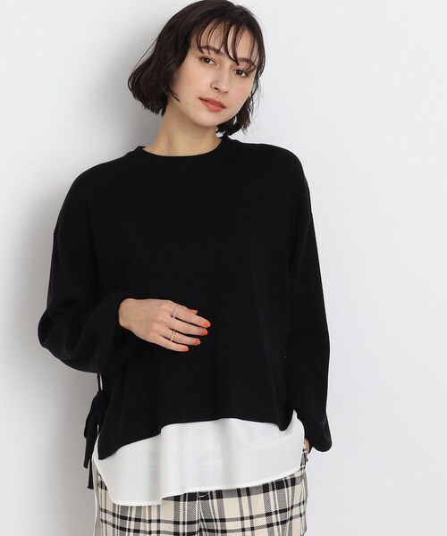 SHOO・LA・RUE（シューラルー）の「◆【洗える】サイドリボンが決め手！一枚でキマるレイヤード風（ニット/セーター・レディース・グリーン/ブラック/オフホワイト・00）」の17枚目の写真