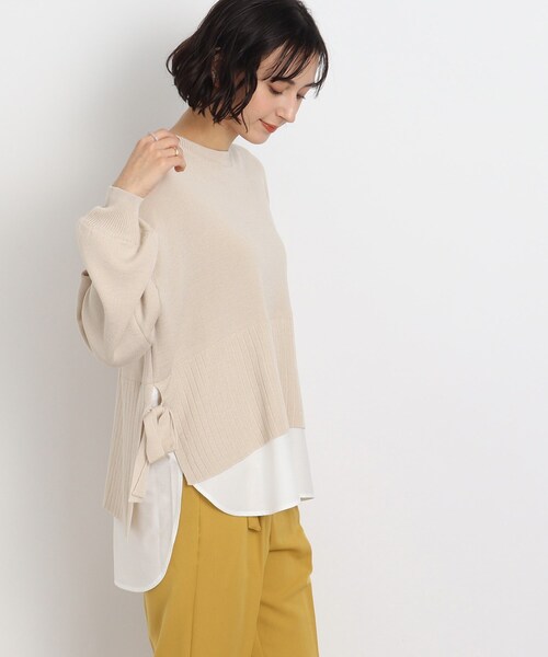 SHOO・LA・RUE（シューラルー）の「◆【洗える】サイドリボンが決め手！一枚でキマるレイヤード風（ニット/セーター・レディース・グリーン/ブラック/オフホワイト・00）」の9枚目の写真