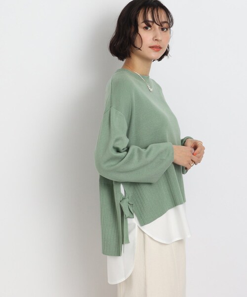 SHOO・LA・RUE（シューラルー）の「◆【洗える】サイドリボンが決め手！一枚でキマるレイヤード風（ニット/セーター・レディース・グリーン/ブラック/オフホワイト・00）」の16枚目の写真