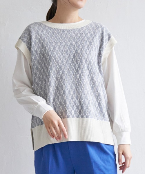 ikka(イッカ)の「【2点セット】3WAYニットベストアンサンブル(アンサンブル・レディース・ミント/ベージュ/ブラック/ネイビー/スカイブルー・M/L/S)」の4枚目の写真