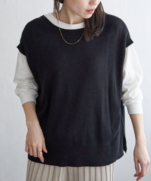 ikka(イッカ)の「【2点セット】3WAYニットベストアンサンブル(アンサンブル・レディース・ミント/ベージュ/ブラック/ネイビー/スカイブルー・M/L/S)」の2枚目の写真