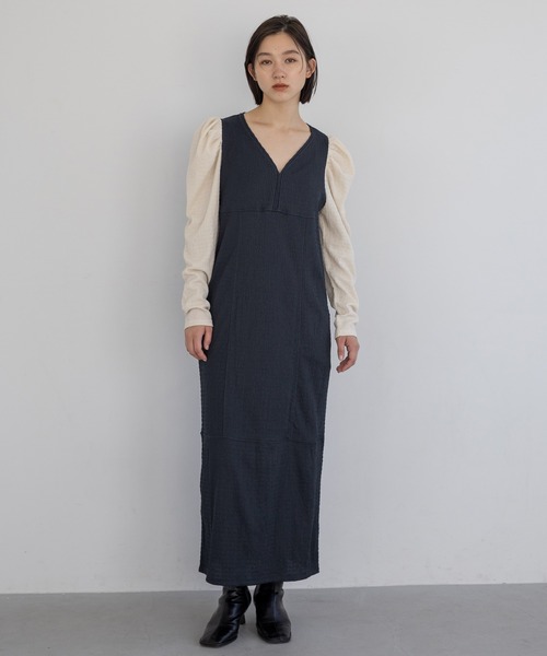 Apart by【e/rm】テクスチャーパフVネックドレス　ワンピース 楽天市場】【SALE／30%OFF】【e/rm】テクスチャーパフVネック