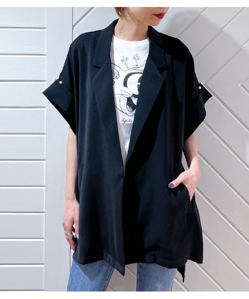 GALENA（ガレナ）の「【GALENA/ガレナ】パールボタンオーバーシルエットハーフスリーブジャケット（テーラードジャケット・レディース・モカ/ブラック・FREE）」の7枚目の写真