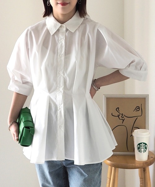 Riberry（リベリー）の「ウエストタックシャツ（シャツ/ブラウス・レディース・サックスブルー/グレイッシュベージュ/ブラック/オフホワイト・MEDIUM）」の11枚目の写真