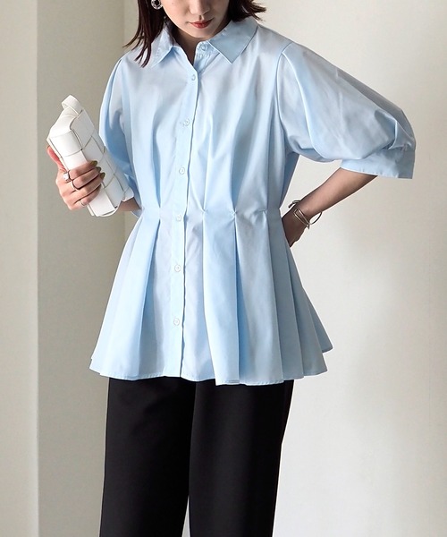 Riberry（リベリー）の「ウエストタックシャツ（シャツ/ブラウス・レディース・サックスブルー/グレイッシュベージュ/ブラック/オフホワイト・MEDIUM）」の12枚目の写真