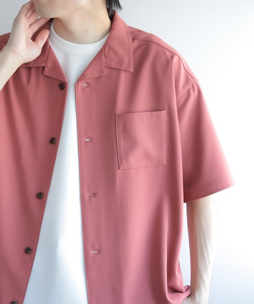 SENSE OF PLACE by URBAN RESEARCH（センスオブプレイスバイアーバンリサーチ）の「『セットアップ対応』『イージーケア』オープンカラールーズシャツ(5分袖)（シャツ/ブラウス・メンズ・ライトカーキ/ピンク/チャコールグレー/ブルー/ブラック/オリーブ/ライトベージュ・SMALL/MEDIUM/LARGE）」の15枚目の写真