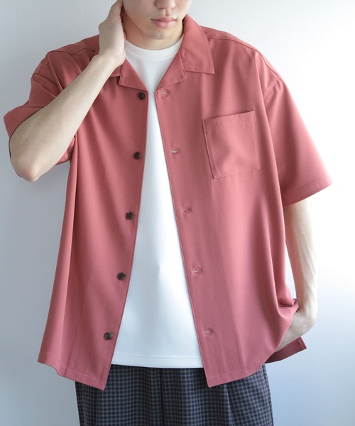 SENSE OF PLACE by URBAN RESEARCH（センスオブプレイスバイアーバンリサーチ）の「『セットアップ対応』『イージーケア』オープンカラールーズシャツ(5分袖)（シャツ/ブラウス・メンズ・ライトカーキ/ピンク/チャコールグレー/ブルー/ブラック/オリーブ/ライトベージュ・SMALL/MEDIUM/LARGE）」の16枚目の写真