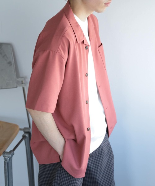 SENSE OF PLACE by URBAN RESEARCH（センスオブプレイスバイアーバンリサーチ）の「『セットアップ対応』『イージーケア』オープンカラールーズシャツ(5分袖)（シャツ/ブラウス・メンズ・ライトカーキ/ピンク/チャコールグレー/ブルー/ブラック/オリーブ/ライトベージュ・SMALL/MEDIUM/LARGE）」の18枚目の写真