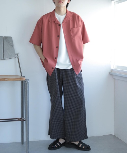 SENSE OF PLACE by URBAN RESEARCH（センスオブプレイスバイアーバンリサーチ）の「『セットアップ対応』『イージーケア』オープンカラールーズシャツ(5分袖)（シャツ/ブラウス・メンズ・ライトカーキ/ピンク/チャコールグレー/ブルー/ブラック/オリーブ/ライトベージュ・SMALL/MEDIUM/LARGE）」の21枚目の写真