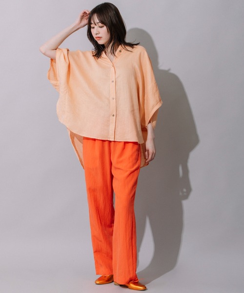 Munich（ミューニック）の「60sライトフレンチリネンビッグシャツ（シャツ/ブラウス・レディース・ブルー/オレンジ/カーキ/ブラック/ホワイト・FREE）」の18枚目の写真