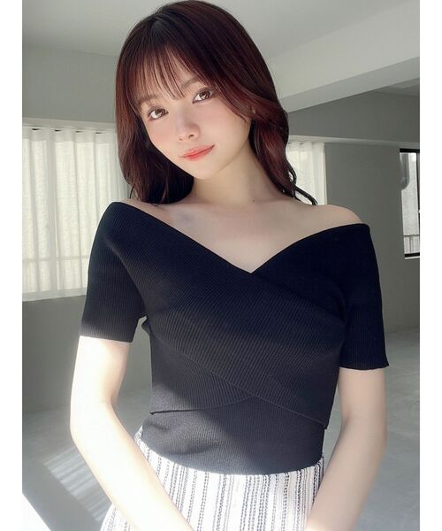 RESEXXY（リゼクシー）の「フロントクロスニットトップス（ニット/セーター・レディース・ホワイト/ブラック/ラベンダー・FREE）」の7枚目の写真