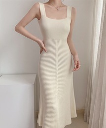 リブニットノースリーブマキシワンピース