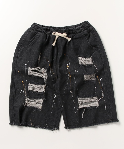 .KOM（ドットコム）の「『.KOM/ドットケーオーエム』ペンキ飛ばしダメージデニムショーツ【Y】【CN】（デニムパンツ・メンズ・ブルー/ブラック・3L/XL）」の16枚目の写真