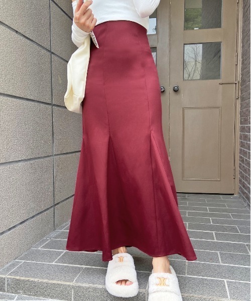 ad thie（アドティエ）の「マーメイド ロング スカート（スカート・レディース・ボルドー/ケリーグリーン/ブラウン/マスタード/イエロー/ブラック/パープル/オレンジ/グリーン/ベージュ・LARGE/MEDIUM）」の9枚目の写真