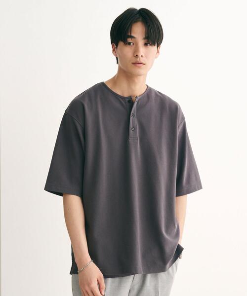 green label relaxing（グリーンレーベルリラクシング）の「カノコスムース ヘンリーネック Tシャツ（Tシャツ/カットソー・メンズ・ダークグレー/ライトグレー/ワインレッド・S/M/XL/L）」の2枚目の写真