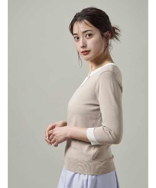 Perfect Suit FActory(パーフェクトスーツファクトリー)の「バイカラー リボンニット グレー/ベージュ(ニット/セーター・レディース・ライトグレー/ベージュ・L/S/M)」の5枚目の写真