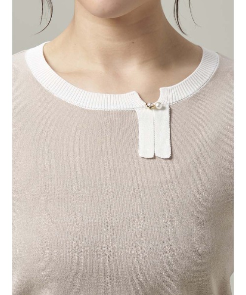 Perfect Suit FActory(パーフェクトスーツファクトリー)の「バイカラー リボンニット グレー/ベージュ(ニット/セーター・レディース・ライトグレー/ベージュ・L/S/M)」の6枚目の写真