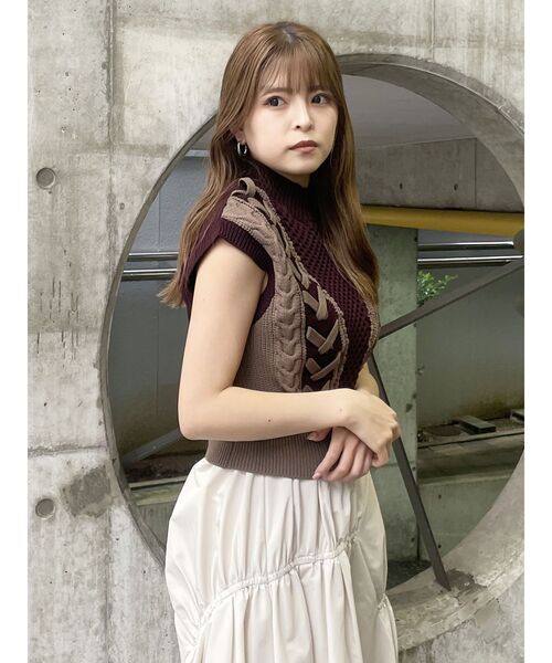 MURUA - MURUA ブロッキングケーブルニット MURUA ブロッキングケーブルニット グリーン -靴＆ファッション