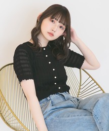 Newlyme（ニューリーミー）の「シアーチェックミニカーデトップス（ニット/セーター）」