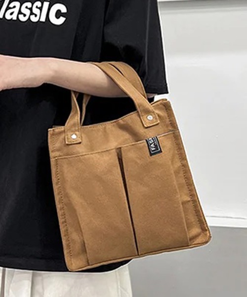 STYLEBLOCK（スタイルブロック）の「ポケット付きキャンバスミニトートバッグ（トートバッグ・レディース・ホワイト/カーキ/ネイビー/ブラウン/ダークグリーン/ブラック・FREE）」の4枚目の写真