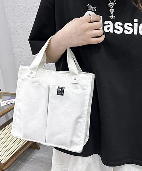 STYLEBLOCK（スタイルブロック）の「ポケット付きキャンバスミニトートバッグ（トートバッグ・レディース・ホワイト/カーキ/ネイビー/ブラウン/ダークグリーン/ブラック・FREE）」の2枚目の写真