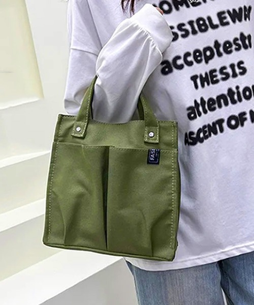 STYLEBLOCK（スタイルブロック）の「ポケット付きキャンバスミニトートバッグ（トートバッグ・レディース・ホワイト/カーキ/ネイビー/ブラウン/ダークグリーン/ブラック・FREE）」の5枚目の写真