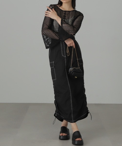 FREE'S MART（フリーズマート）の「配色ステッチカーゴスカート（スカート・レディース・ブラック/ホワイト・MEDIUM/SMALL）」の16枚目の写真