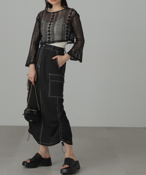 FREE'S MART（フリーズマート）の「配色ステッチカーゴスカート（スカート・レディース・ブラック/ホワイト・MEDIUM/SMALL）」の13枚目の写真